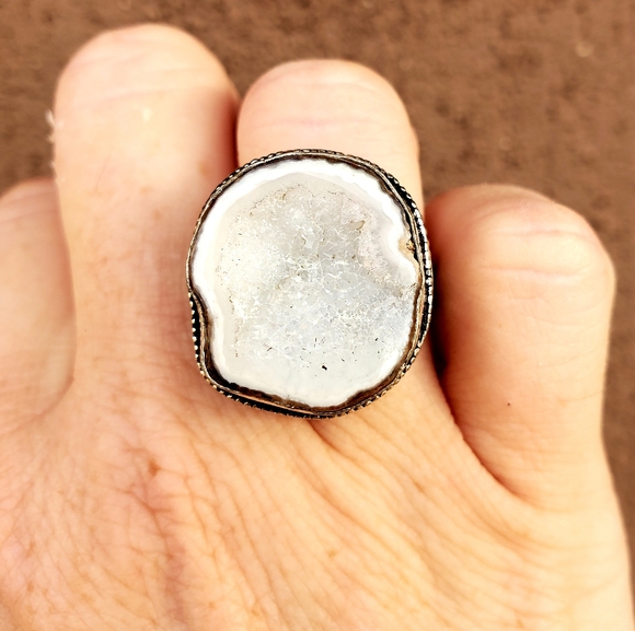 New Solar Agate Druzy 925 Silver Ring. - Picture 6 of 16
